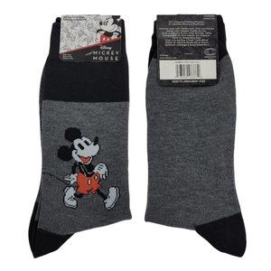 Disney Mickey Mouse Strolling Grey Black Crew Socks Size 6-12